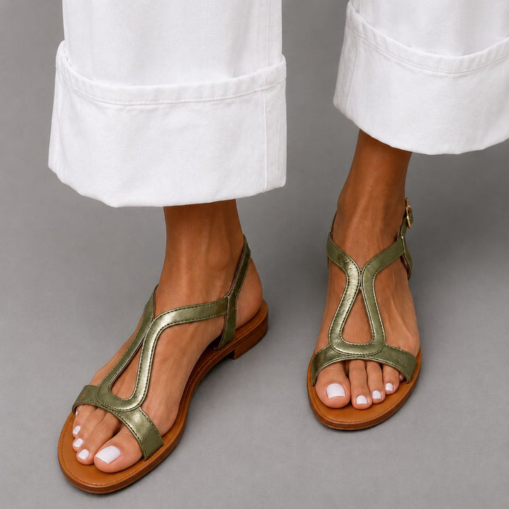Menton T-Strap Metallic Women’s Sandals