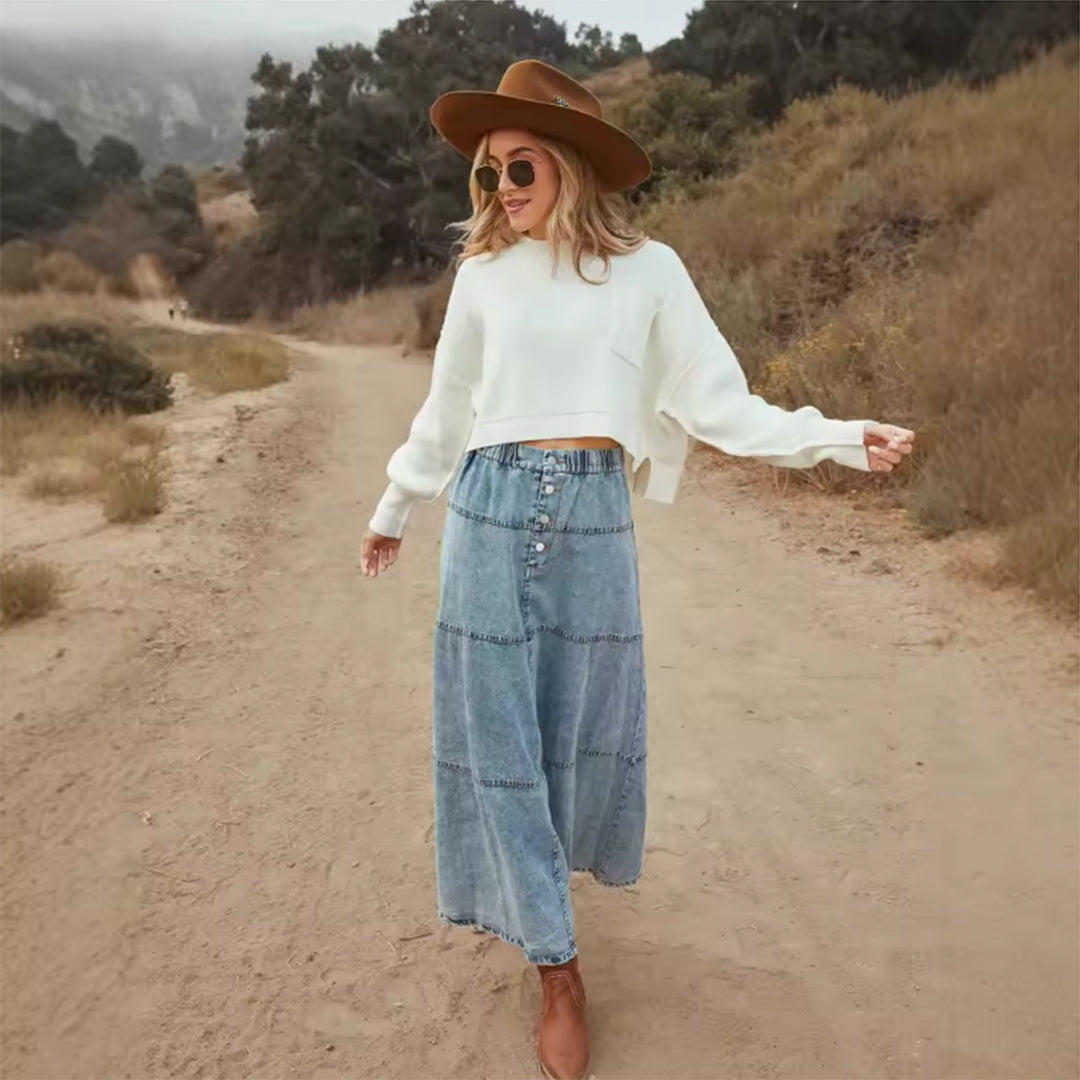 Lila’s Free Spirit Boho-Denim Skirt