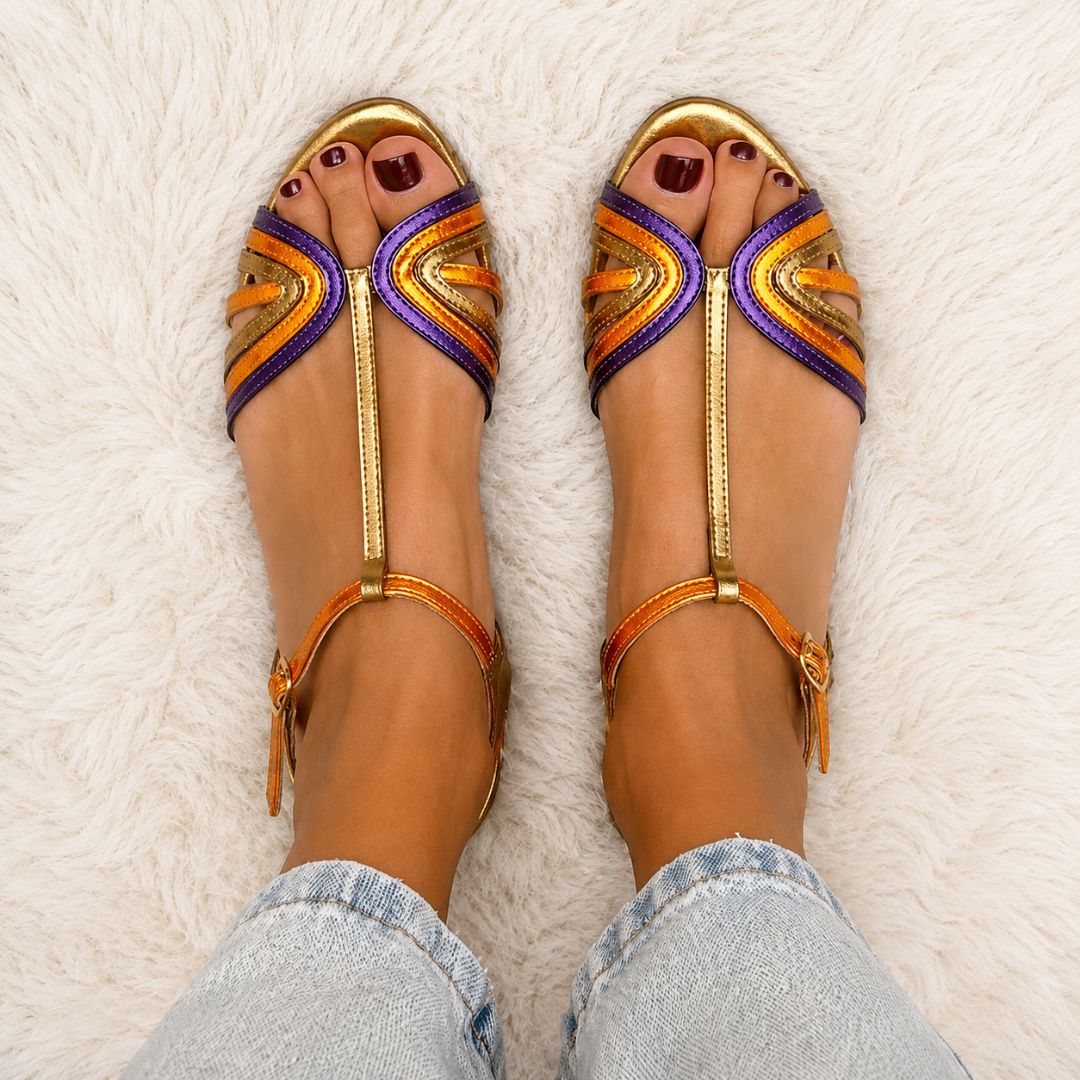 Sciacca Colorblock T-Strap Women’s Sandals