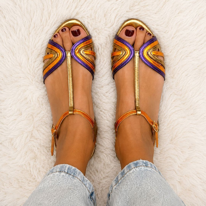 Sciacca Colorblock T-Strap Women’s Sandals
