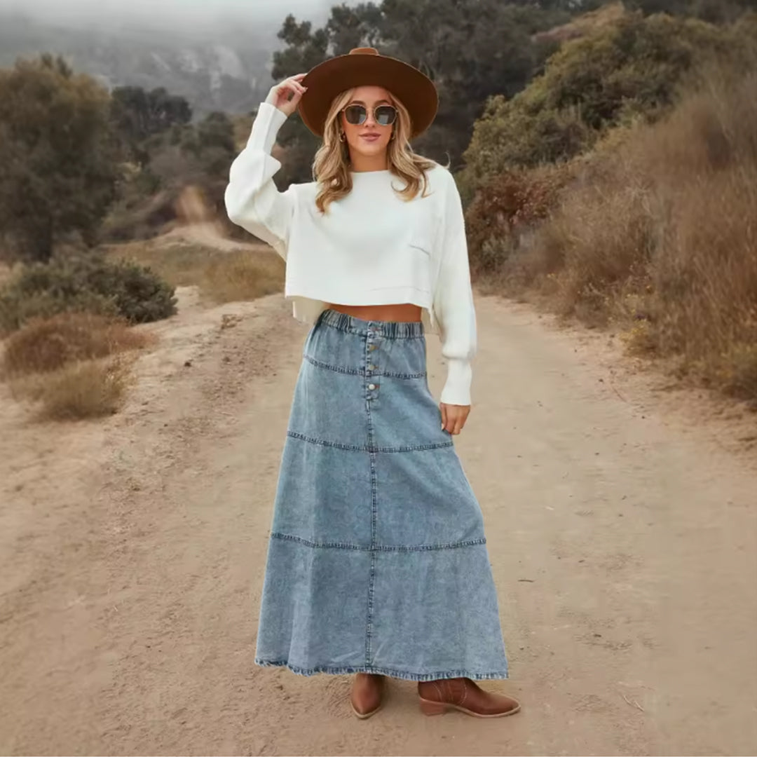 Lila’s Free Spirit Boho-Denim Skirt